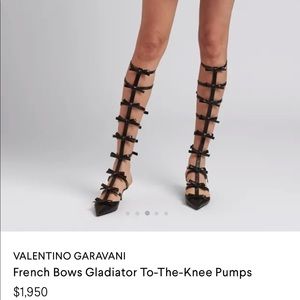 Valentino Garavani "French Bows" calf leather gladiator knee-high pumps